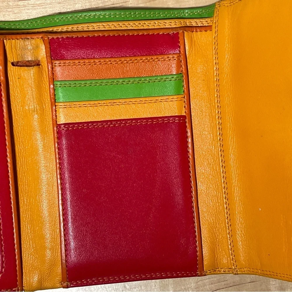 Mywalit Double Flap Purse Wallet Royal Blue Leather Organizer ID Coin Pocket